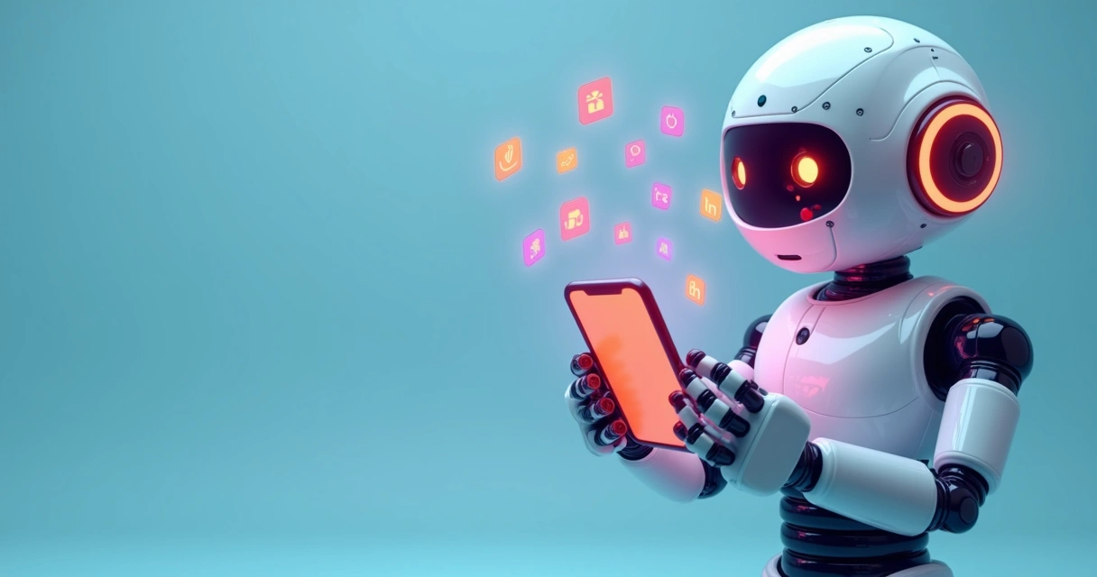 Representação de robôs amigáveis interagindo com stories do Instagram 