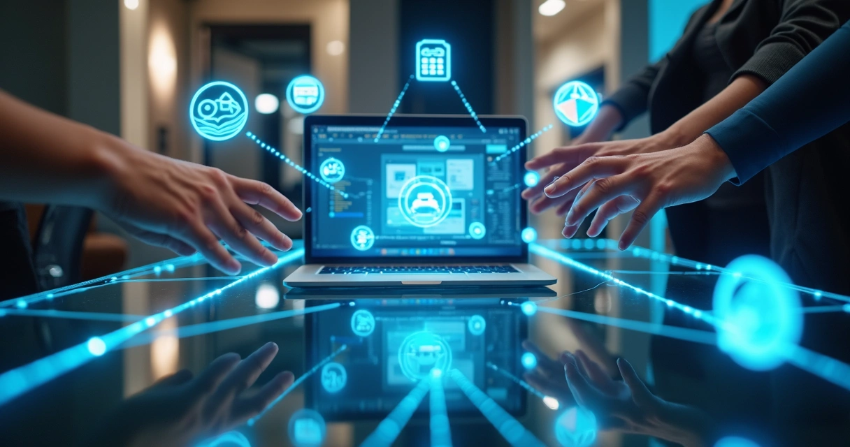 Ilustração de integrações digitais com bancos de dados conectados 