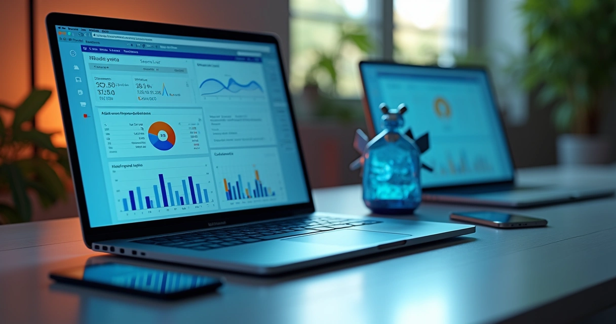 Conjunto de telas e dispositivos recebendo relatórios automáticos de dados