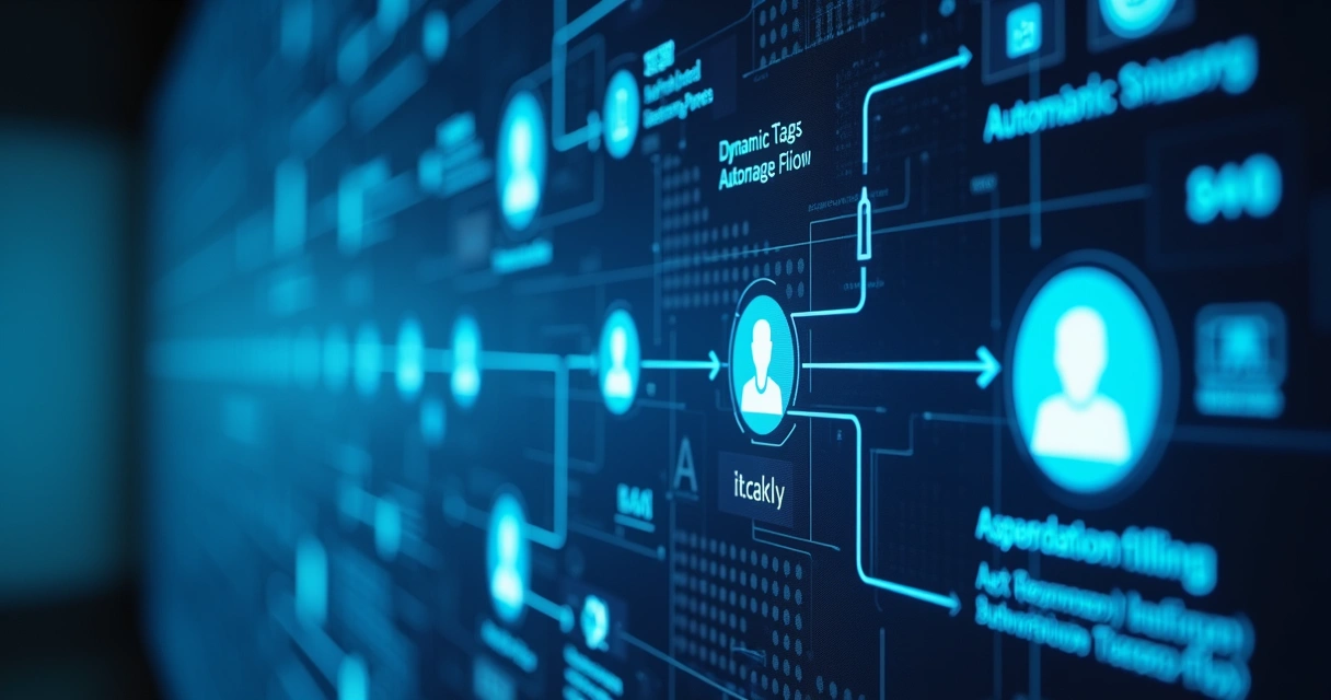 Painel digital mostrando automações inteligentes de LinkedIn com etiquetas e fluxos 