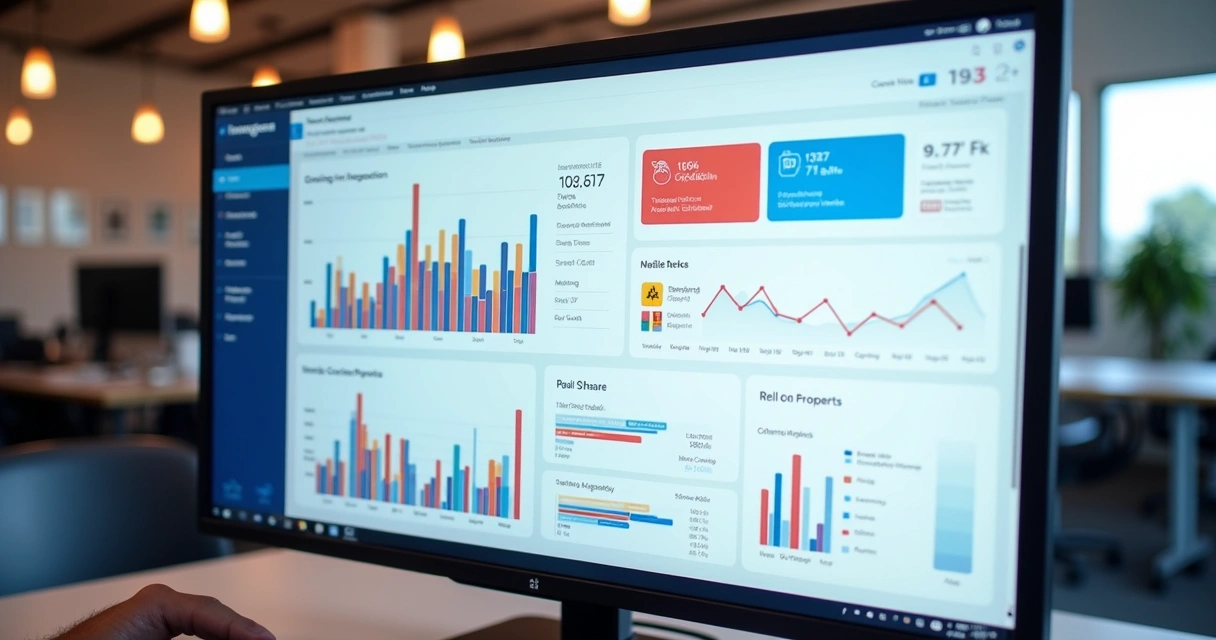 Painel digital de automação de marketing com gráficos e notificações 