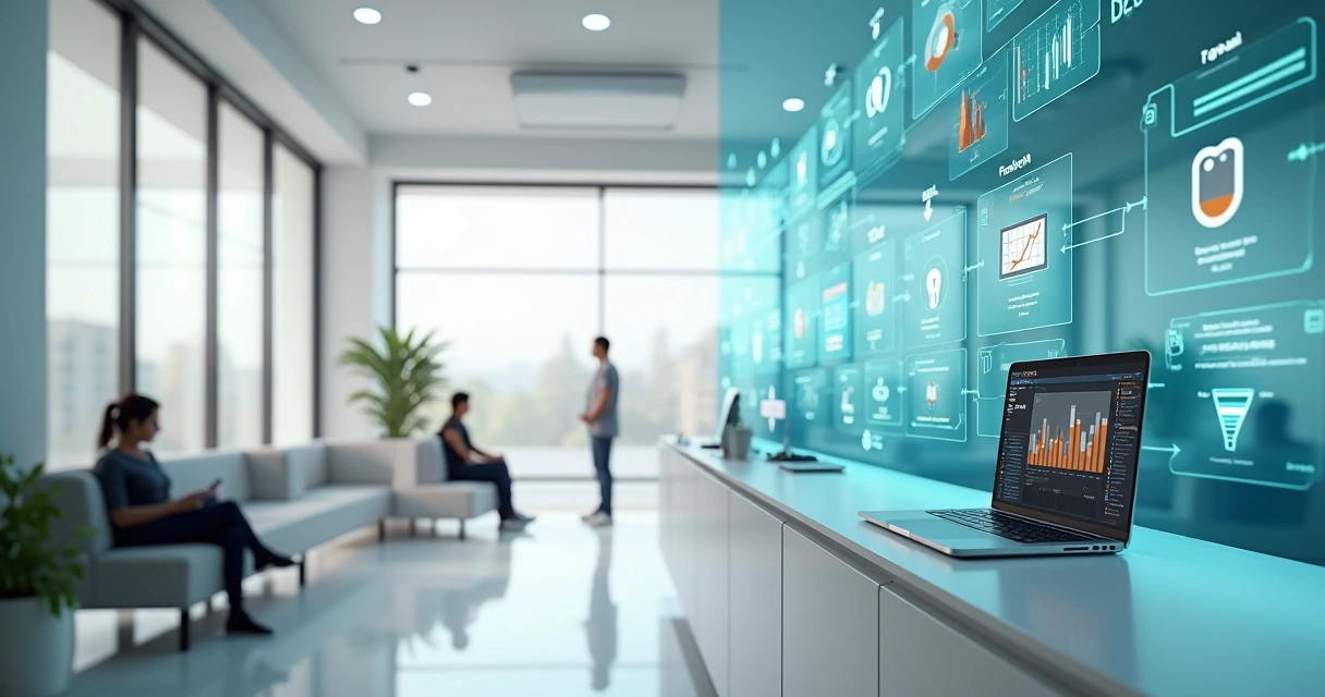 Dashboard automatizado conectado a consultório odontológico moderno 