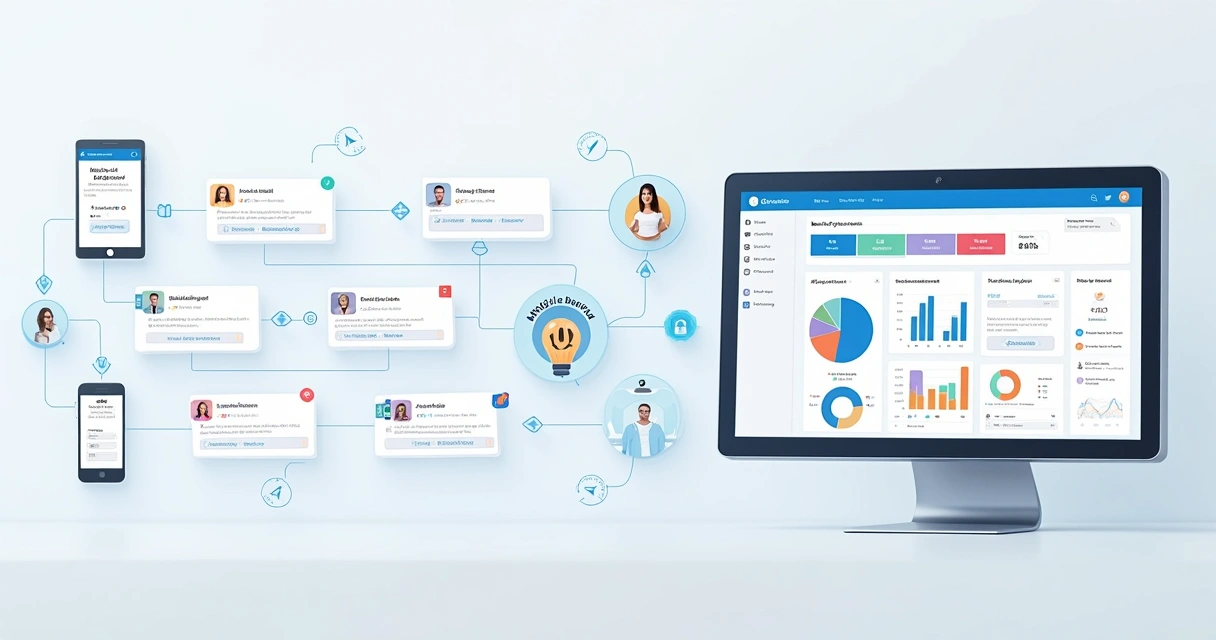 Automação de marketing conectada a um CRM em sequência visual 