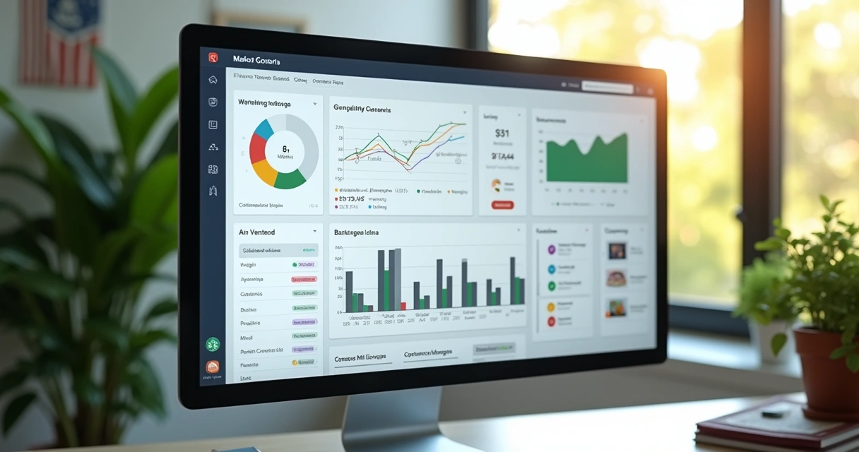 Tela de computador mostrando dashboard de automação de marketing em Hortolândia 