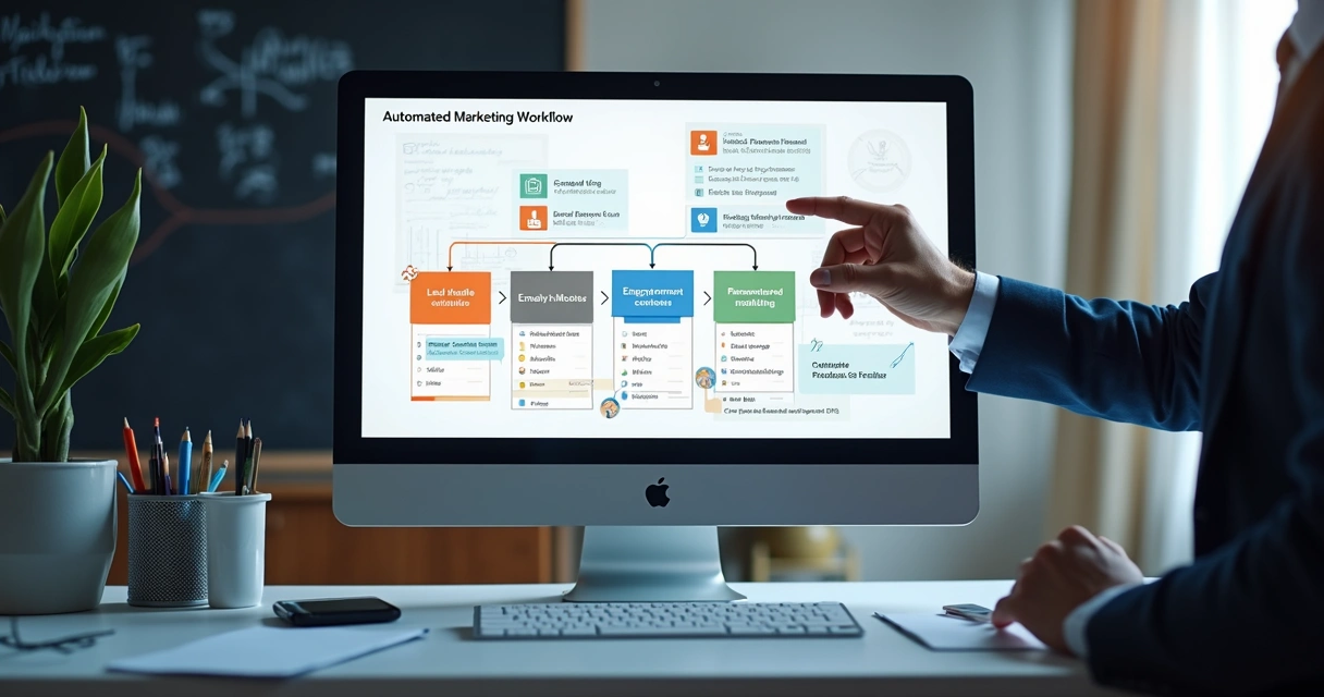 Fluxo automatizado de nutrição de leads em painel digital 