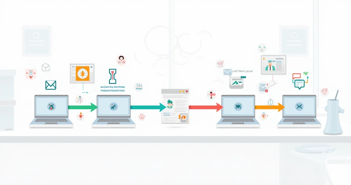 Fluxo de automação de marketing com computadores e conexões coloridas 