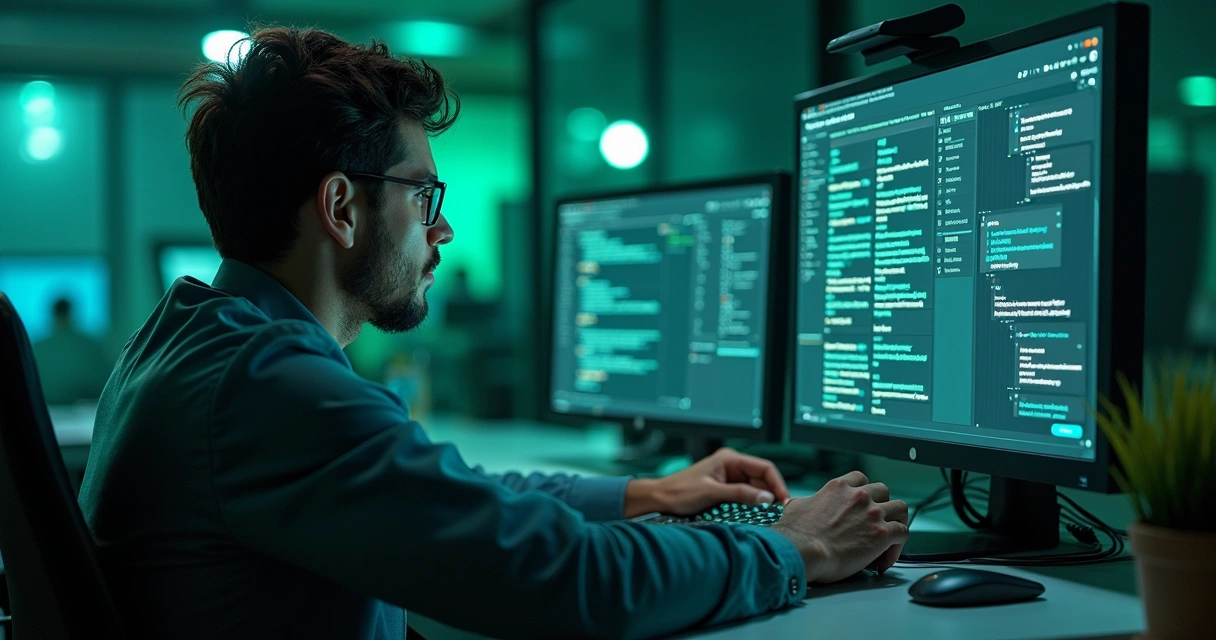 Computador mostra tela com fluxo de mensagens automáticas no WhatsApp e equipe organizada ao fundo 