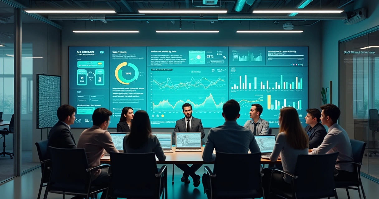 Equipe observando dashboard de automação financeira integrando WhatsApp e sistemas de gestão