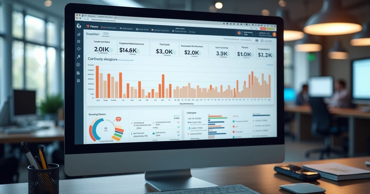 Tela mostrando automação de métricas em dashboard digital 