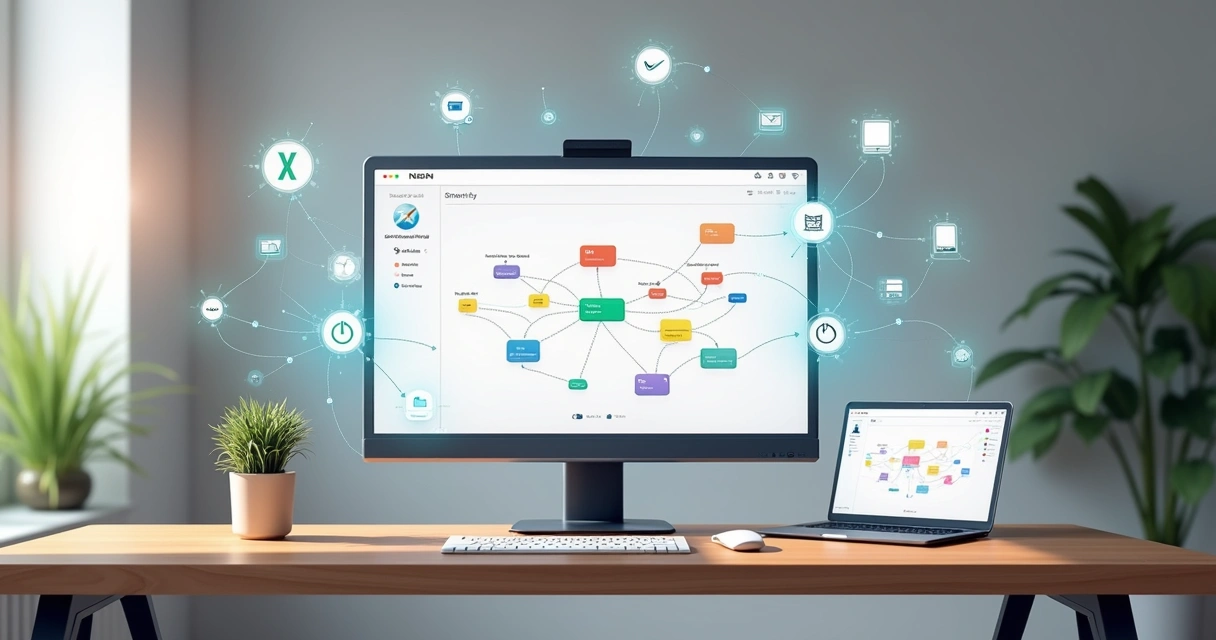 Painel de automação no N8N com fluxos conectando vários serviços digitais 