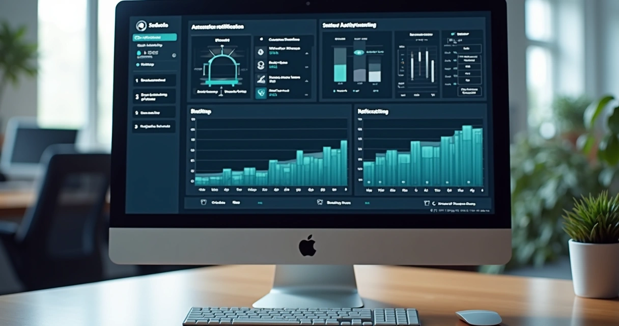 Tela de computador exibindo dashboard de automação de notificações 