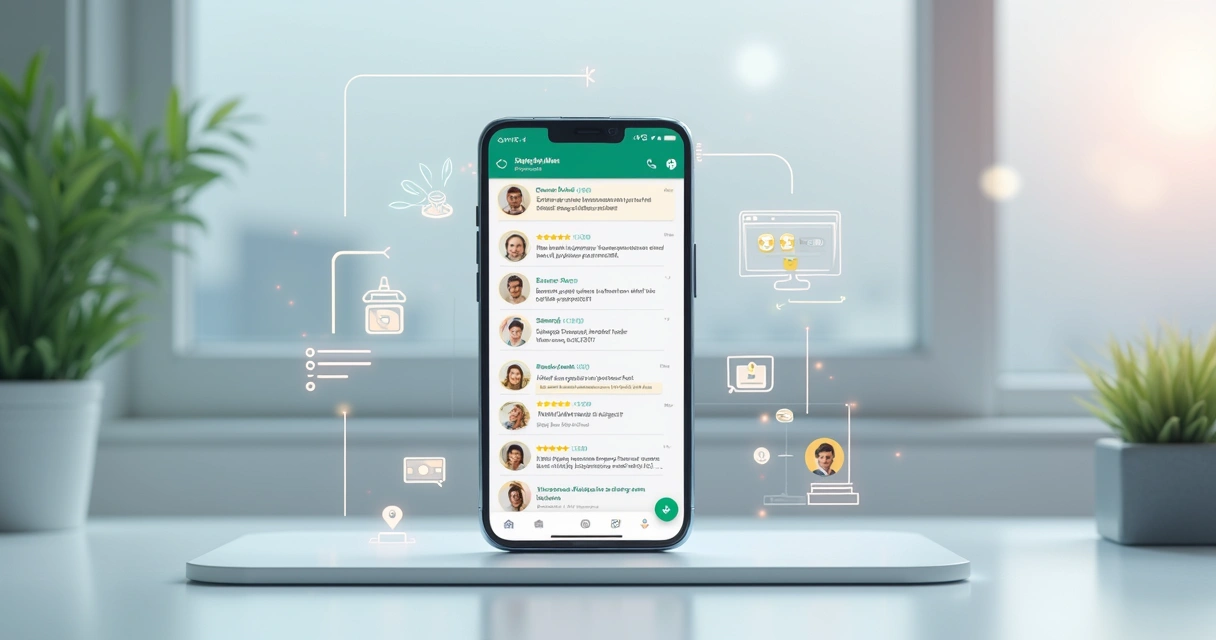 Tela de celular mostrando conversa automatizada de pesquisa de satisfação no WhatsApp com interface moderna e indicadores de respostas 