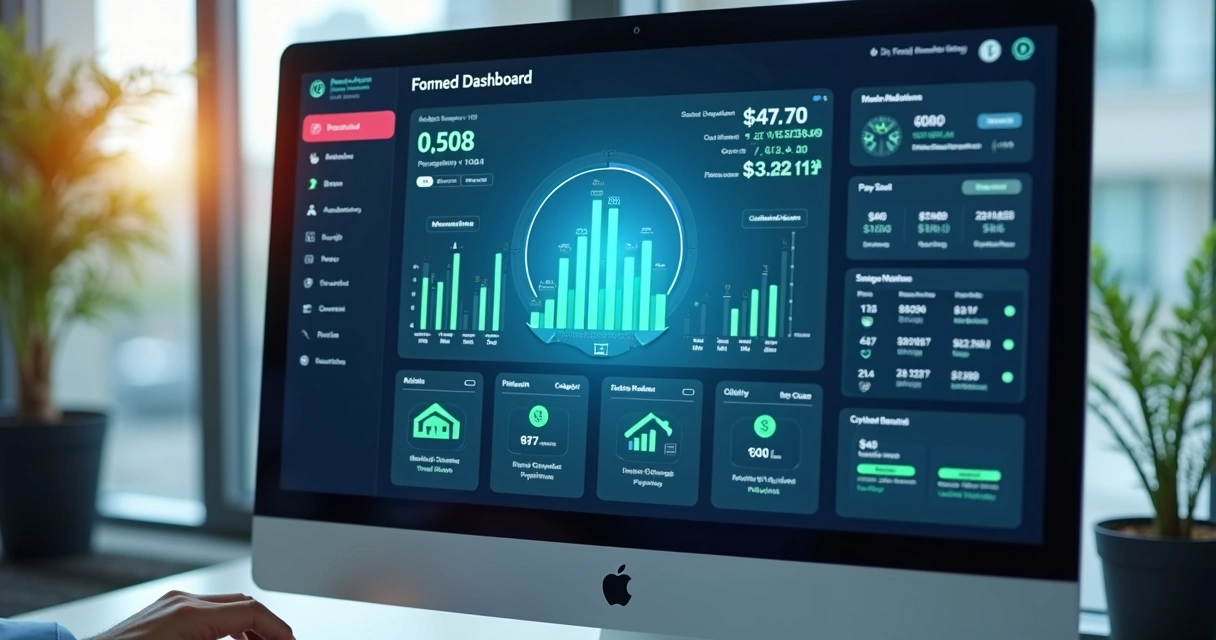 Painel digital mostrando automação financeira e notificações em tela moderna