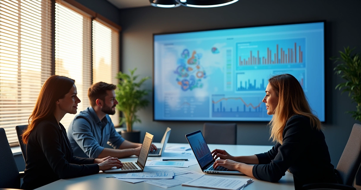 Equipe analisando automação de dados financeiros 