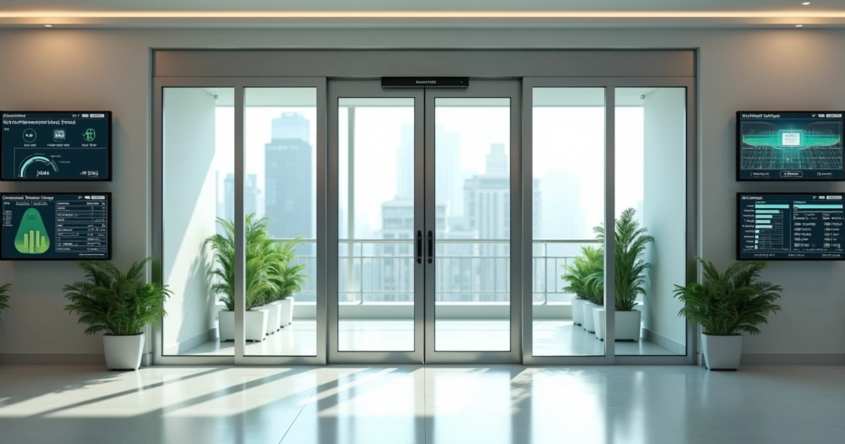 Sistema de automação predial com porta de vidro automática moderna