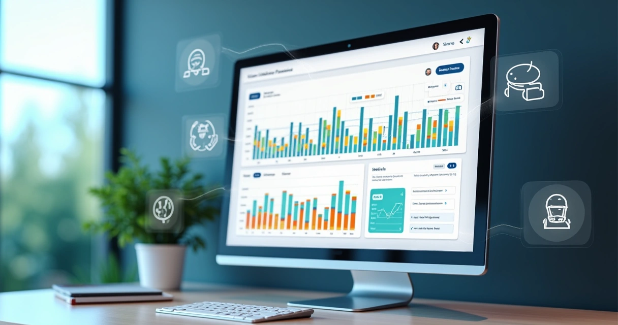 Dashboard digital com automação de processos financeiros e gráficos de resultados 