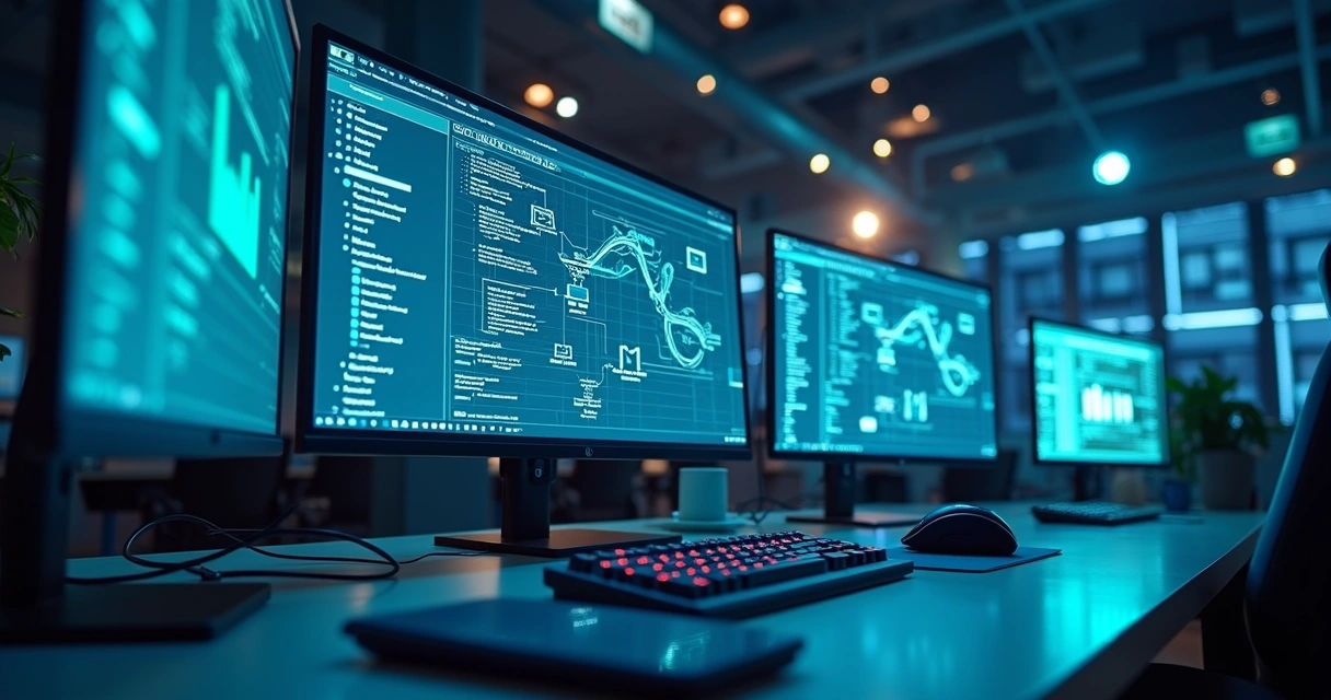 Fluxo de automação de leads em telas de computadores 