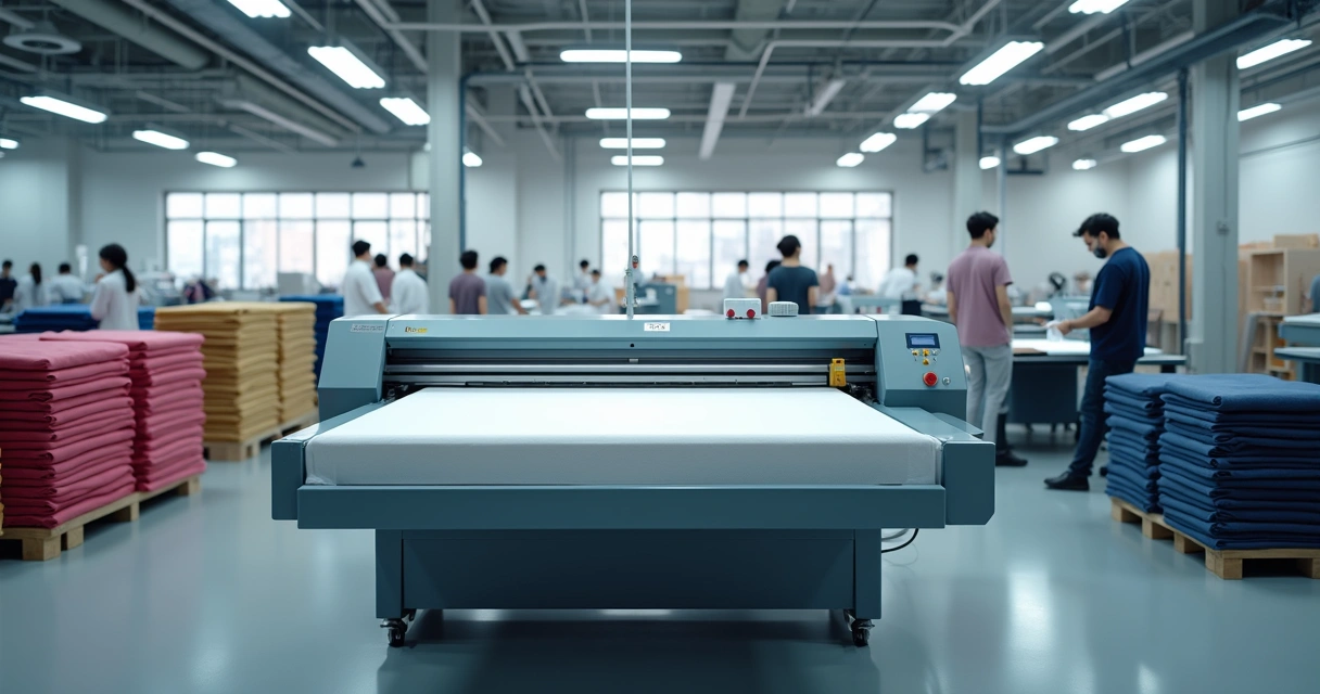 Máquina automática de corte de tecido em confecção industrial moderna 