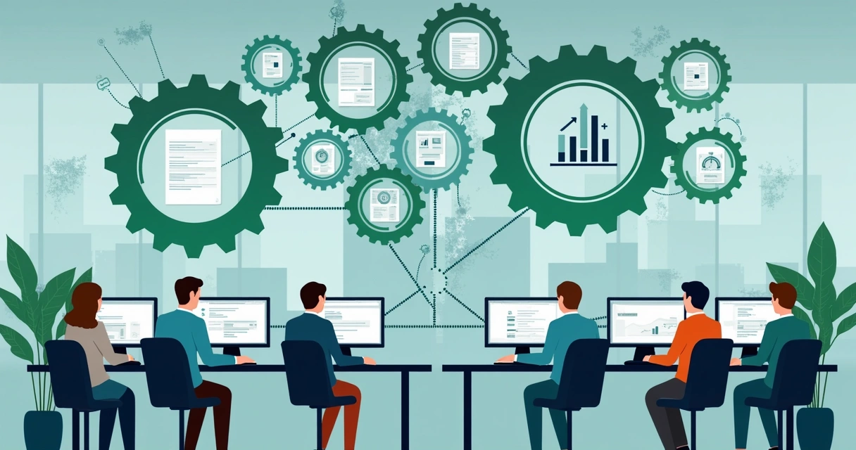 Engrenagens digitais representando automação de processos em escritório contábil 