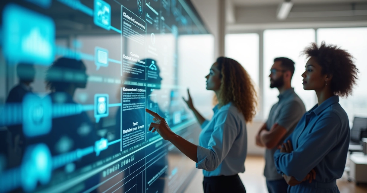 Equipe contábil utilizando automação e dashboards digitais 