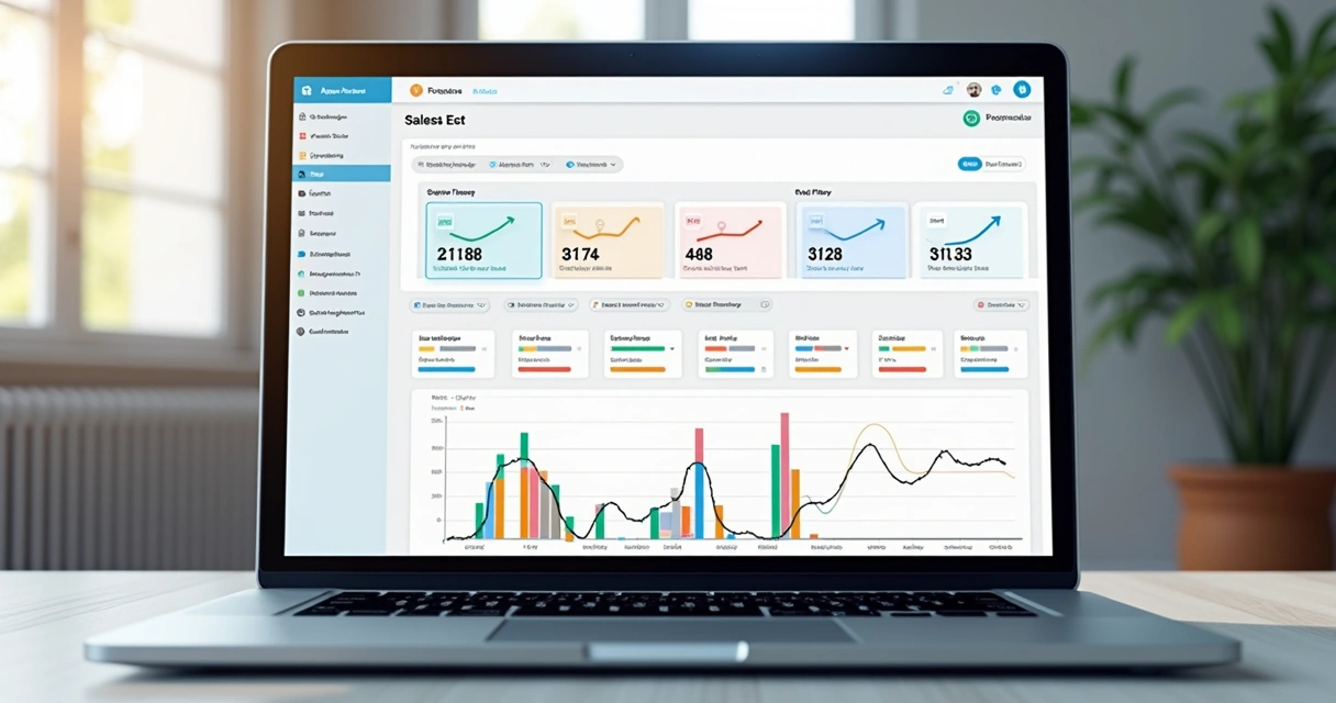Painel de sistema CRM com gráficos e automações de tarefas integradas 