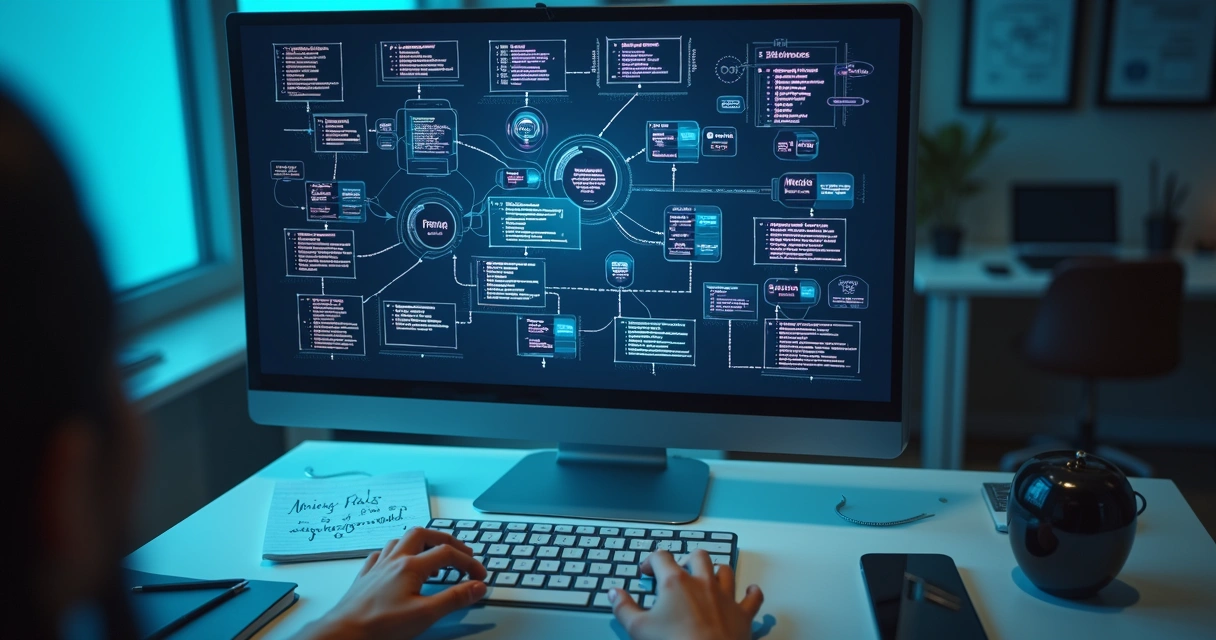Fluxo visual de automação conectando formulários, banco de dados e notificações 