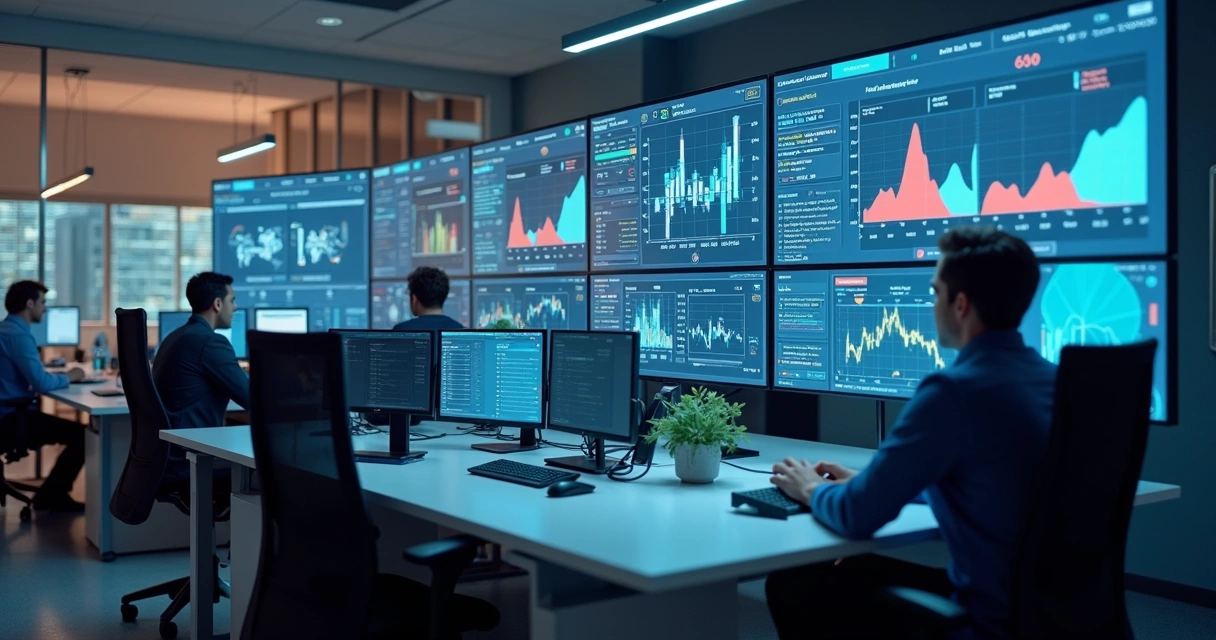 Painel mostrando automação de processos em uma empresa moderna 