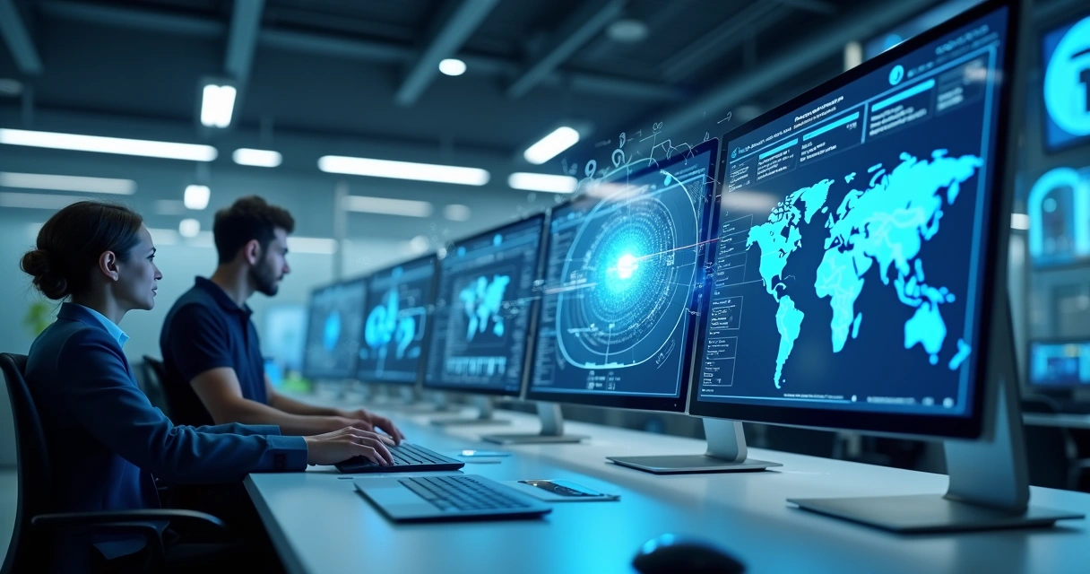 Bots de software automatizando processos empresariais em ambiente corporativo digital 