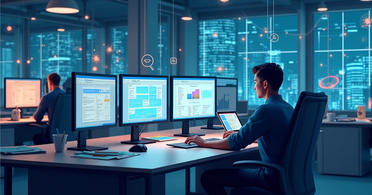 Representação gráfica de automação com IA no setor corporativo 