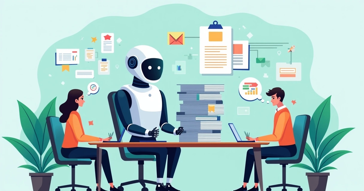 Robô digital automatizando tarefas de escritório 