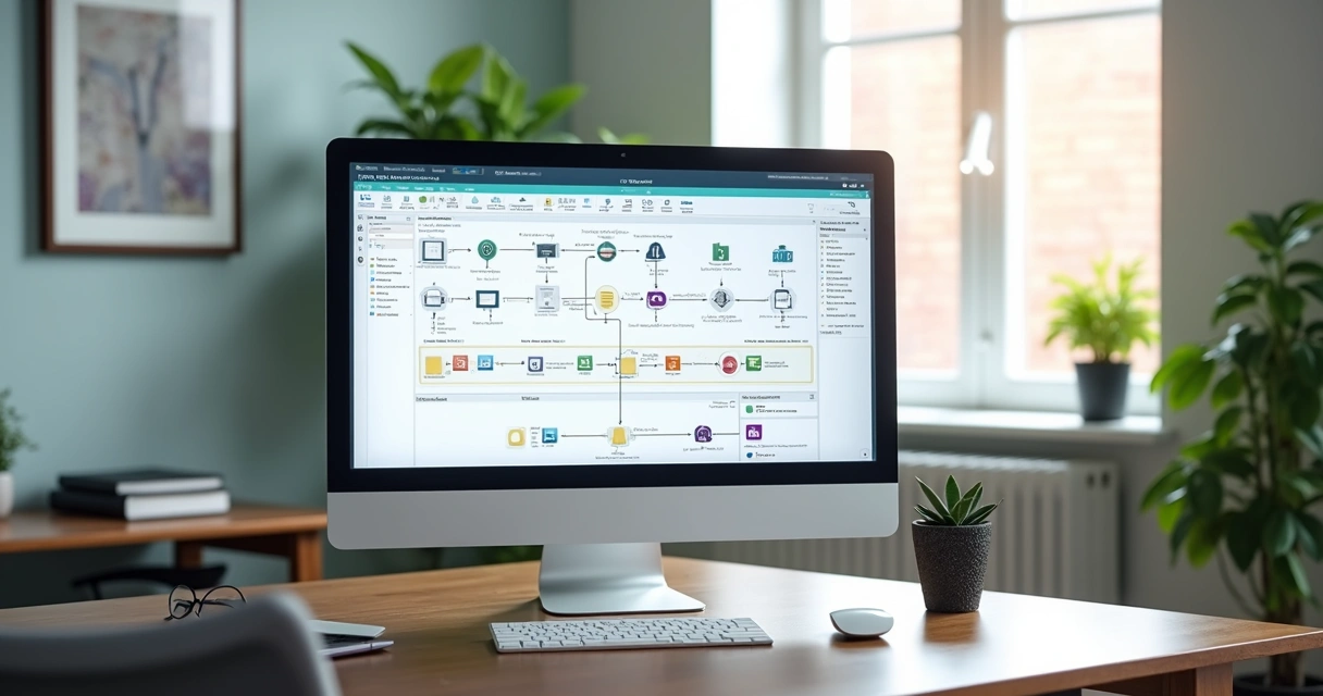 Interface visual do n8n exibindo fluxo de trabalho automatizado conectando sistemas empresariais 