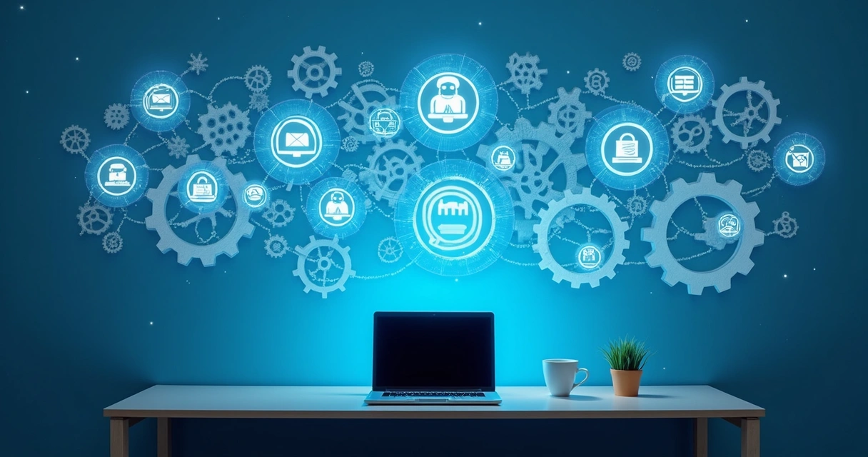 Engrenagens e fluxos representando automação em negócios 