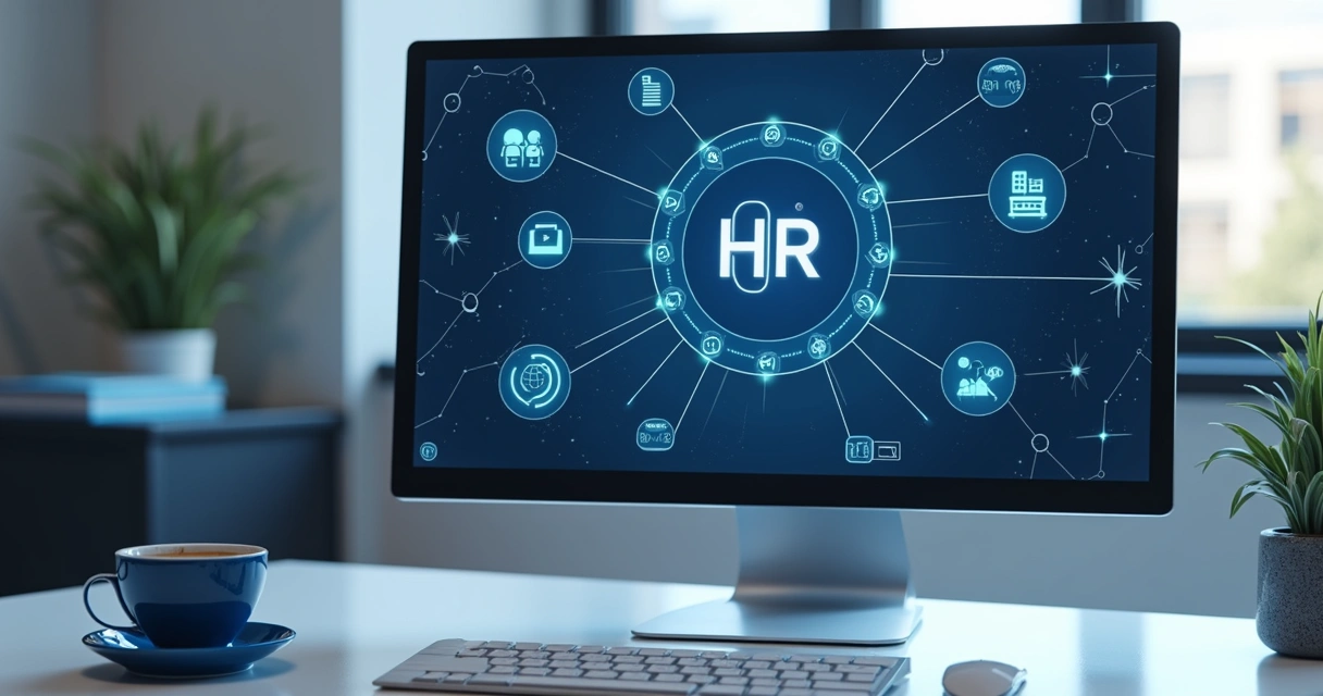 Fluxo digital de processos de RH em tela de computador 