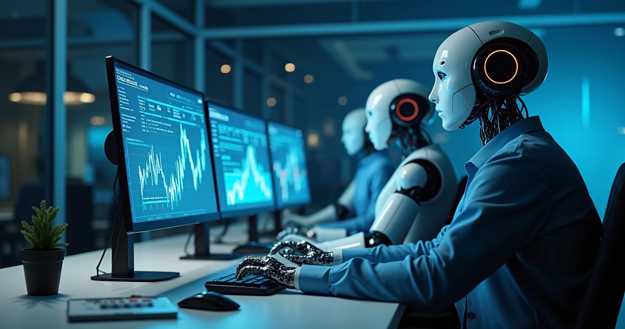 Robôs digitais interagindo com sistemas financeiros 