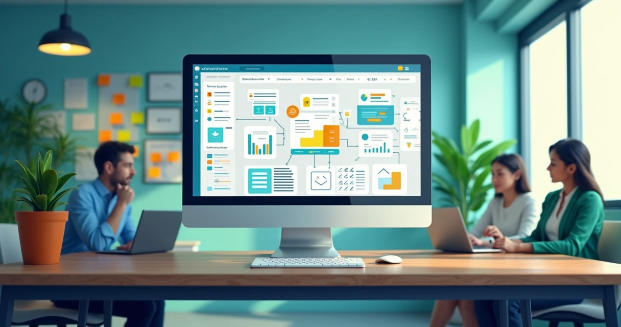 Interface de automação de vendas em CRM com fluxos e tarefas conectadas