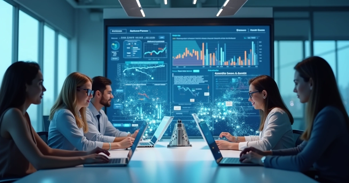 Equipe comercial com agentes de IA integrados durante atendimento ao cliente 