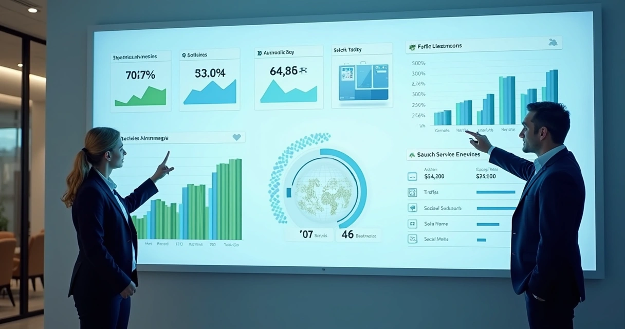 Painel digital exibindo automação de relatórios para blogs 
