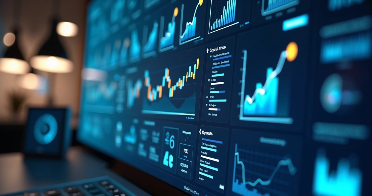 Plataforma digital exibindo automação de tarefas com gráficos e notificações 