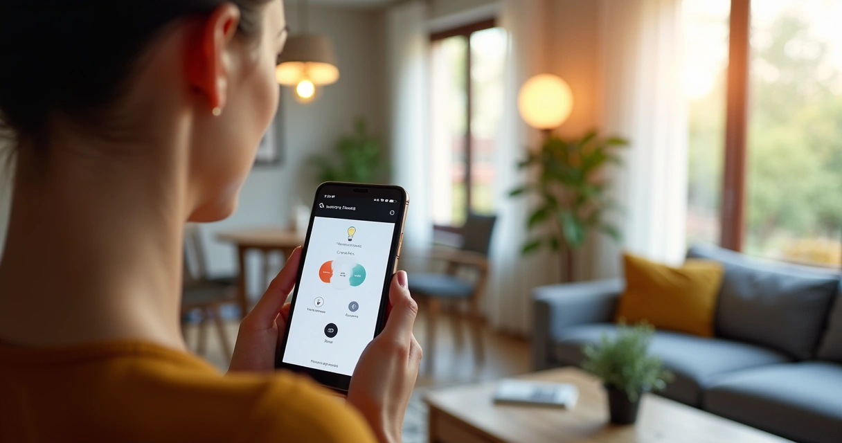 Pessoa usando smartphone Android para controlar luz e segurança da casa 