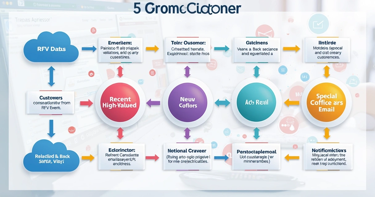Ilustração de fluxograma de automação de retenção em e-commerce baseada em segmentação por RFV 