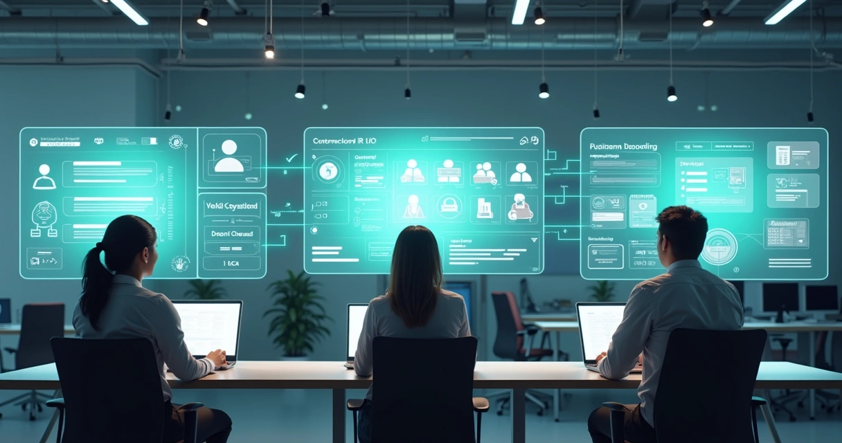 Painel digital mostrando exemplos reais de automação em RH e onboarding