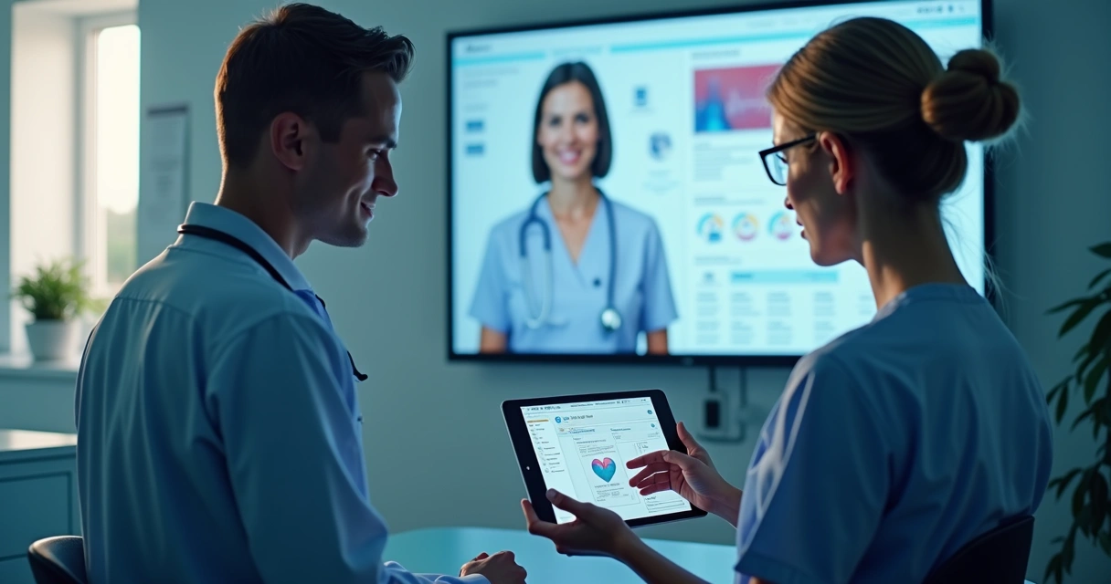 Prontuário digital sendo visualizado em tablet médico 
