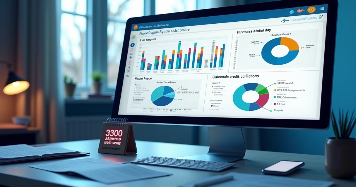 Dashboard de software de automação fiscal mostrando gráficos de processamento SPED e cálculo de créditos tributários em múltiplos painéis 