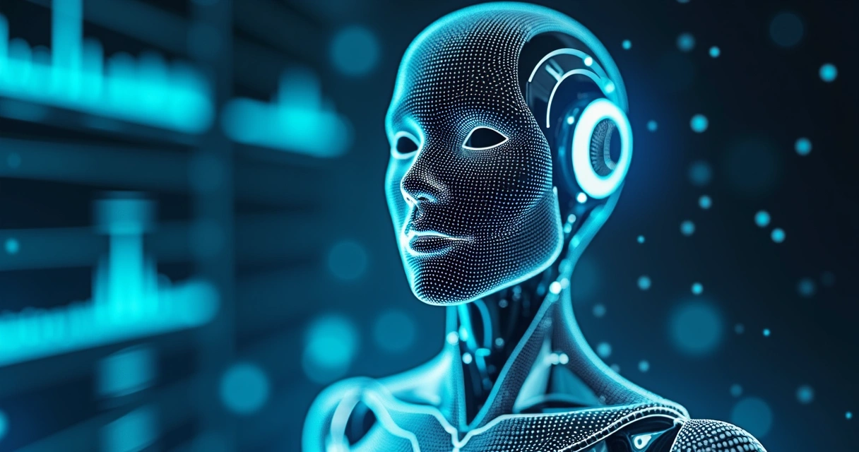Representação 3D de robô digital automatizando tarefas em ambiente cibernético 