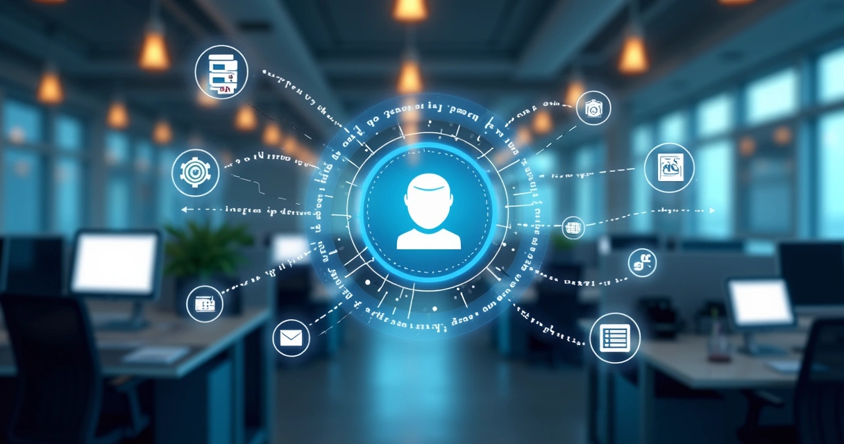 Fluxo de automação empresarial envolvendo agentes de IA conectados a diferentes sistemas por protocolo MCP. 