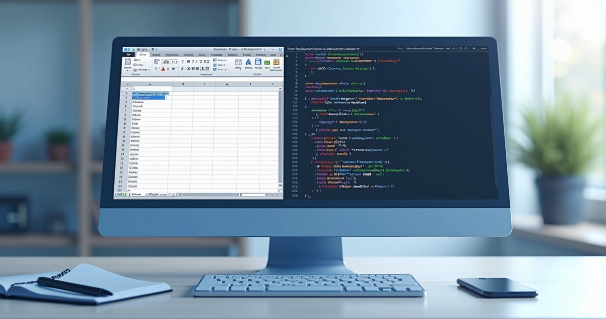 Janela de planilha com VBA aberto ao lado e código visível 