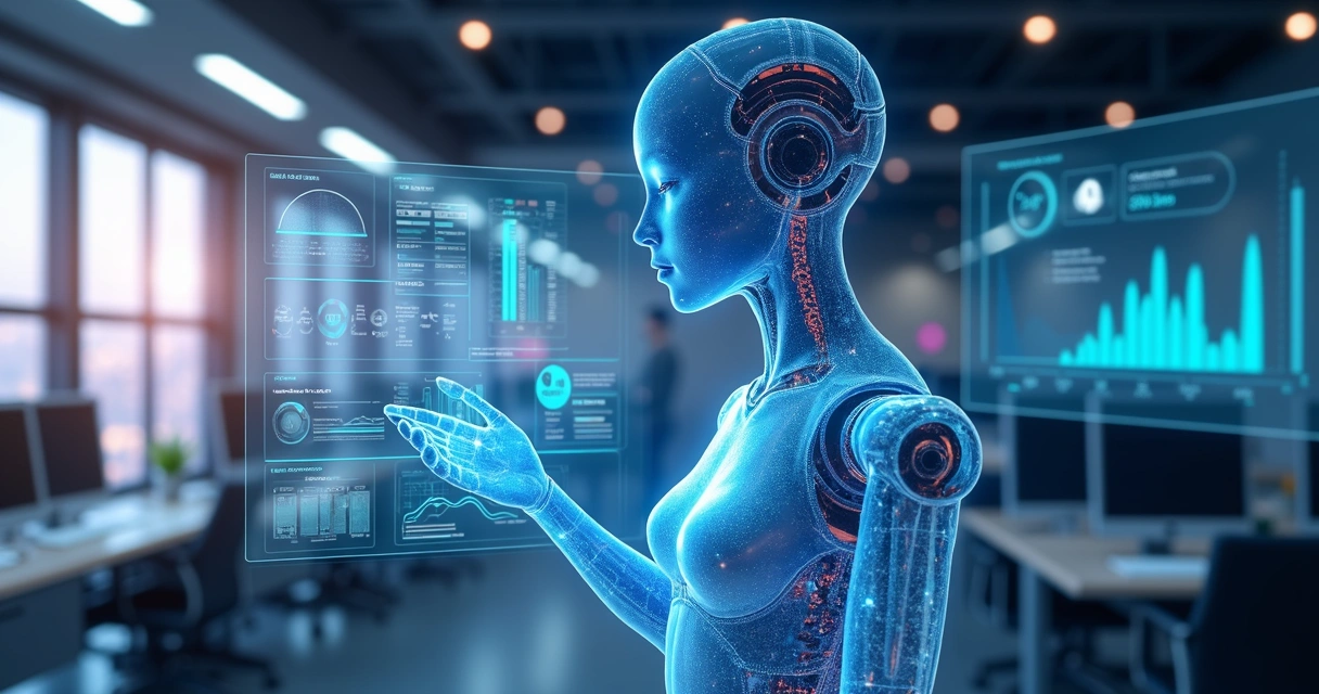 Agente de IA analisando perfis de clientes em múltiplas telas digitais em ambiente moderno e tecnológico 