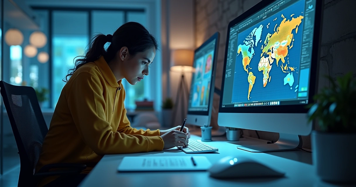 Equipe de corretores analisando gráficos de vendas digitais em ambiente moderno de escritório