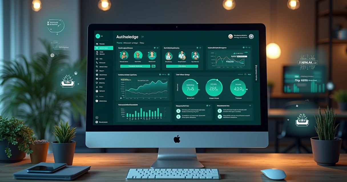 Tela de computador mostrando automação de vendas no WhatsApp com gráficos e chatbot ativo 