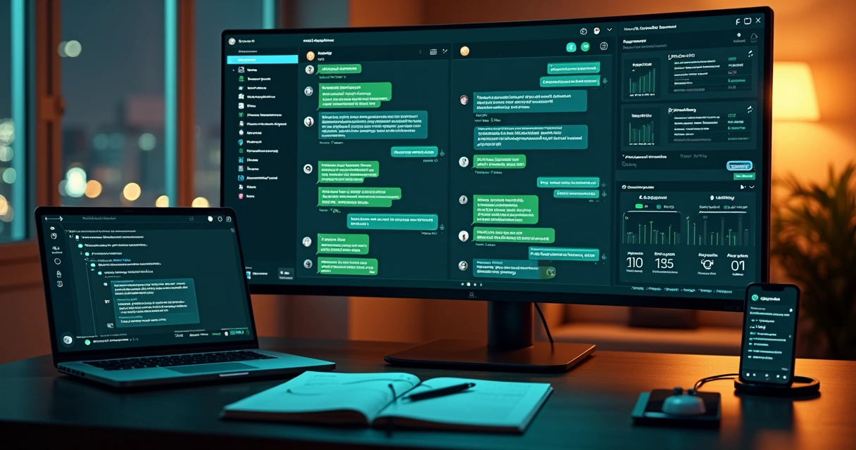 Painel de controle com fluxos automatizados do WhatsApp Business em tela central 